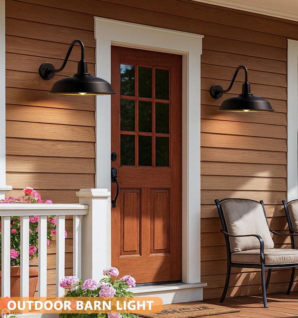 18" Black Outdoor Barn Light, Farmhouse Gooseneck Wall Fixture