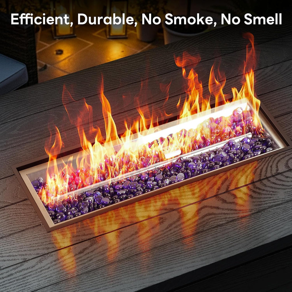 51" Outdoor Propane Fire Pit Table, 50000 BTU 4-in-1 Gas Fire Pits | Blue Glass Stones, Steel Tabletop, Adjustable