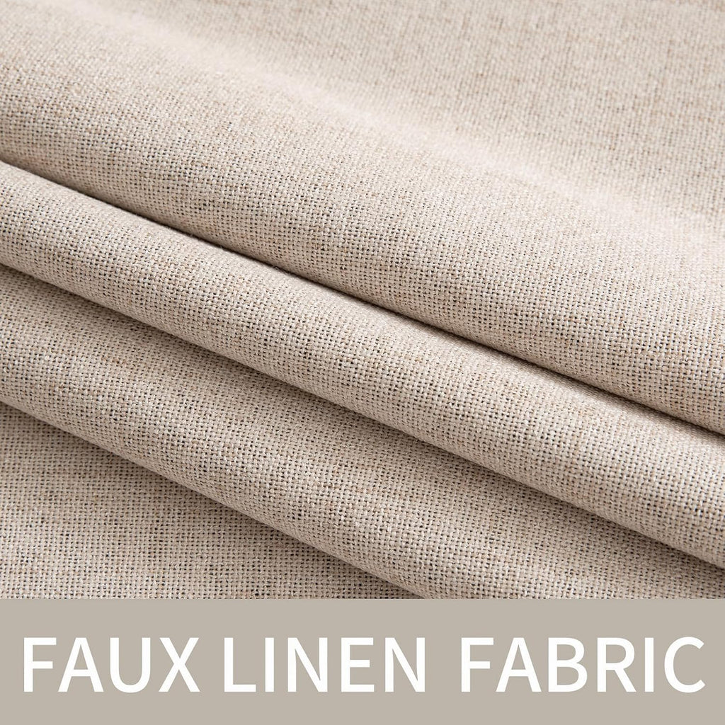 100% Blackout Linen Textured Curtains for Bedroom Solid Thermal Insulated Natural Beige Grommet Room Darkening