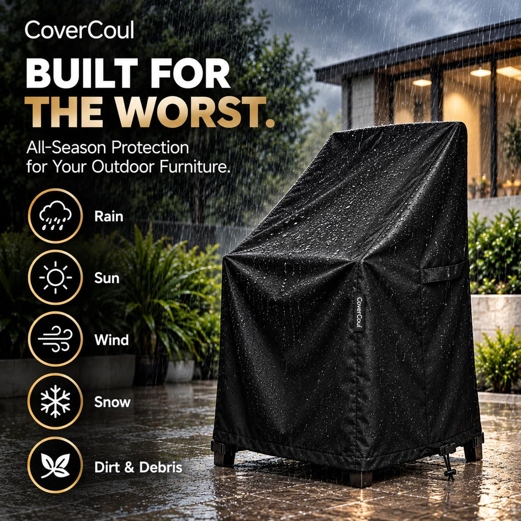 Stackable Waterproof, Outdoor Chair Covers Waterproof, 600D Heavy Duty Barstool Furniture Covers, Fits for 4-6