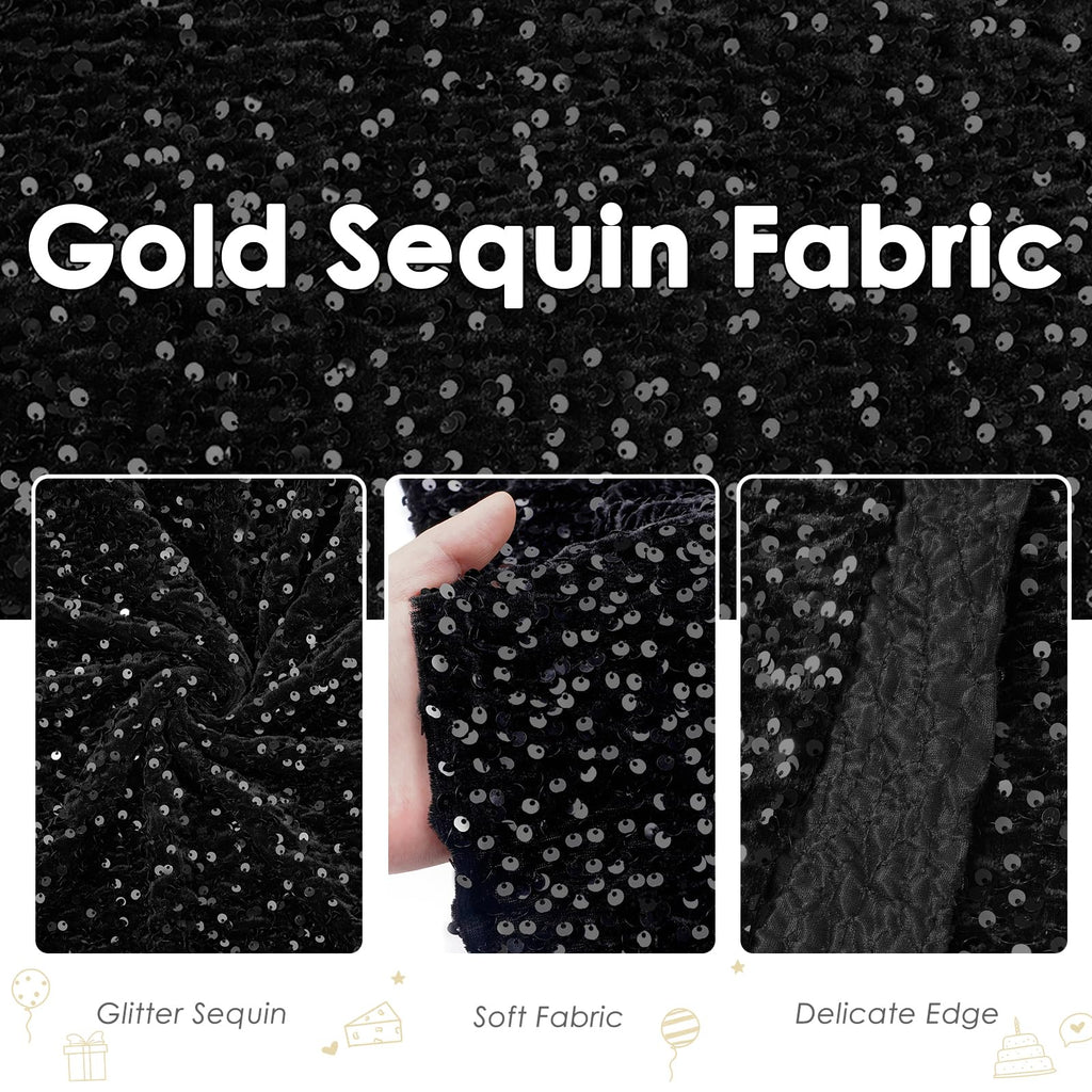Black Sequin Velvet Fabric by The Yard 2 Yards Stretch Glitter Cloth