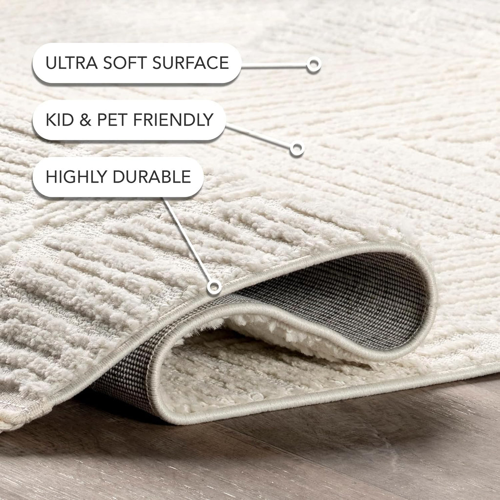 Kerry Cream, 12' x 15', Geometric, Soft and Cozy, High Traffic, Stain Resistant, Easy Clean, Durable Area Rug