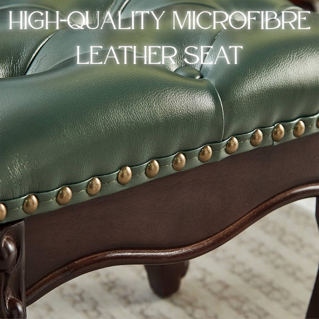 Foot Stools Ottoman, Small Vintage Leather Footstool, Solid Wooden Ottoman Foot Rest, Shoe Change Bench at the