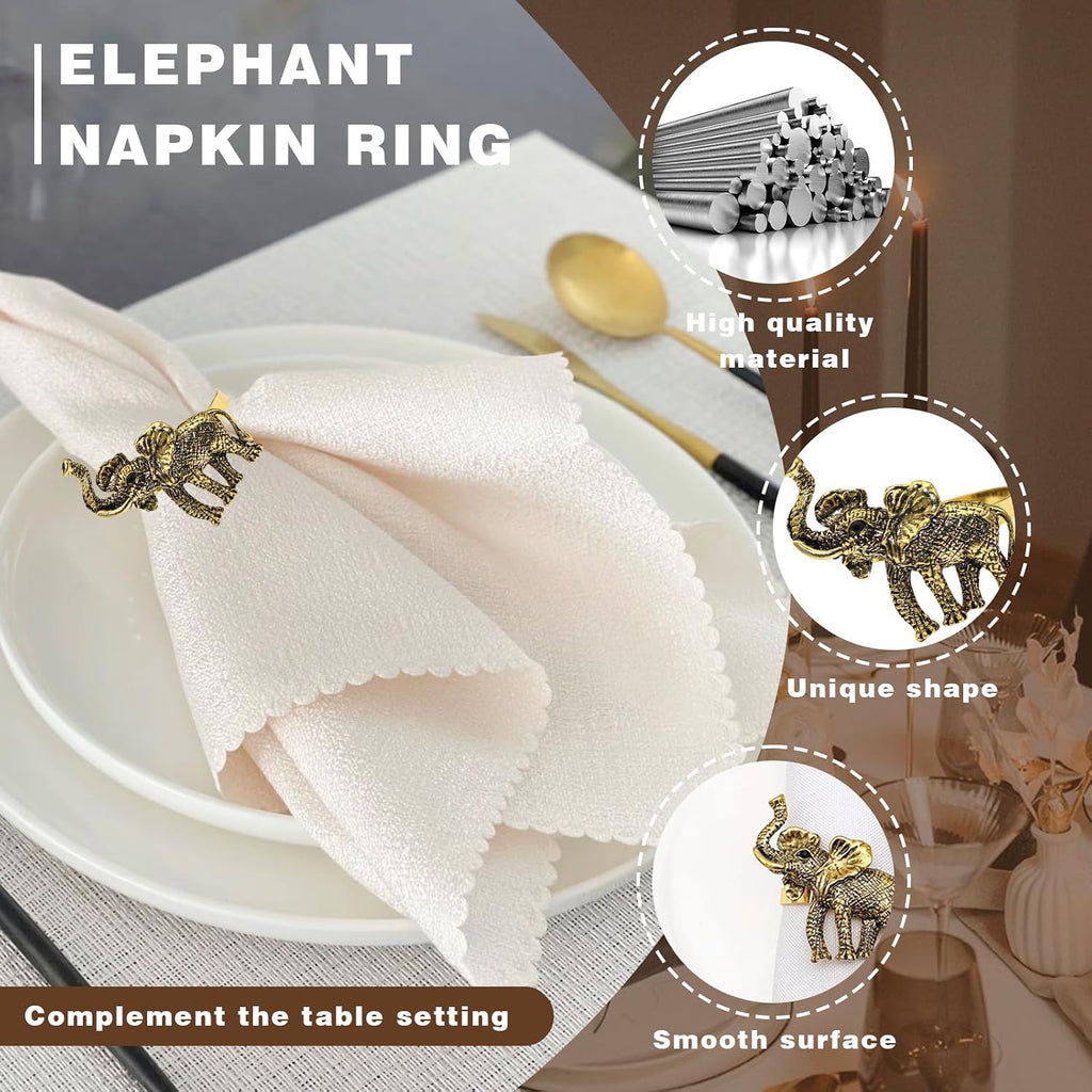 Elephant Napkin Ring, Retro Elephant Napkins Ring Holders, Napkin Holder for Wedding,Dinner - Set of 8