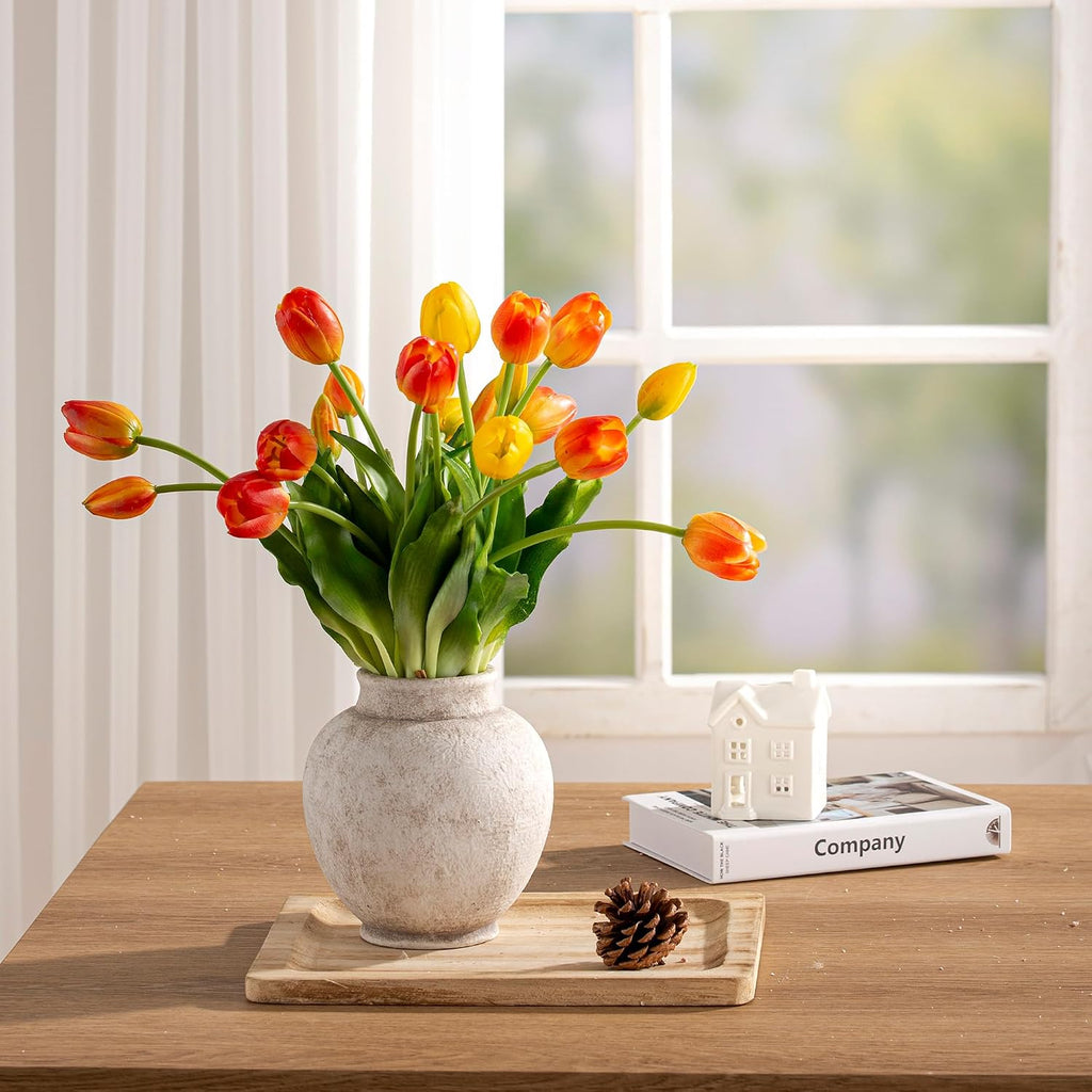 Ceramic Flower Vase, Rustic Farmhouse Decorative Vase Pottery Pampas Grass Vases