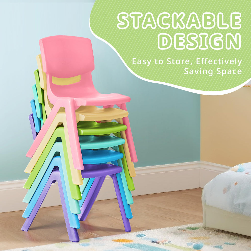 6Pcs Stackable School Chairs, Colorful Kids Plastic Chair for Toddlers with 11'' Seat, Kids Flexible Seating for