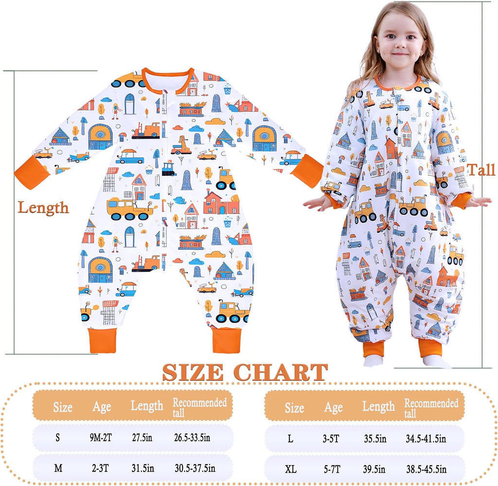 Toddler Sleep Sacks 2.5 TOG Winter Long Sleeve Sleep Sack with Legs Way Zipper Baby Wearable Blanket