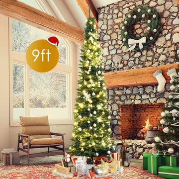 Artificial Pencil Christmas Tree, Premium Hinged Pine Tree with Solid Metal Legs, Perfect , Shops and Holiday