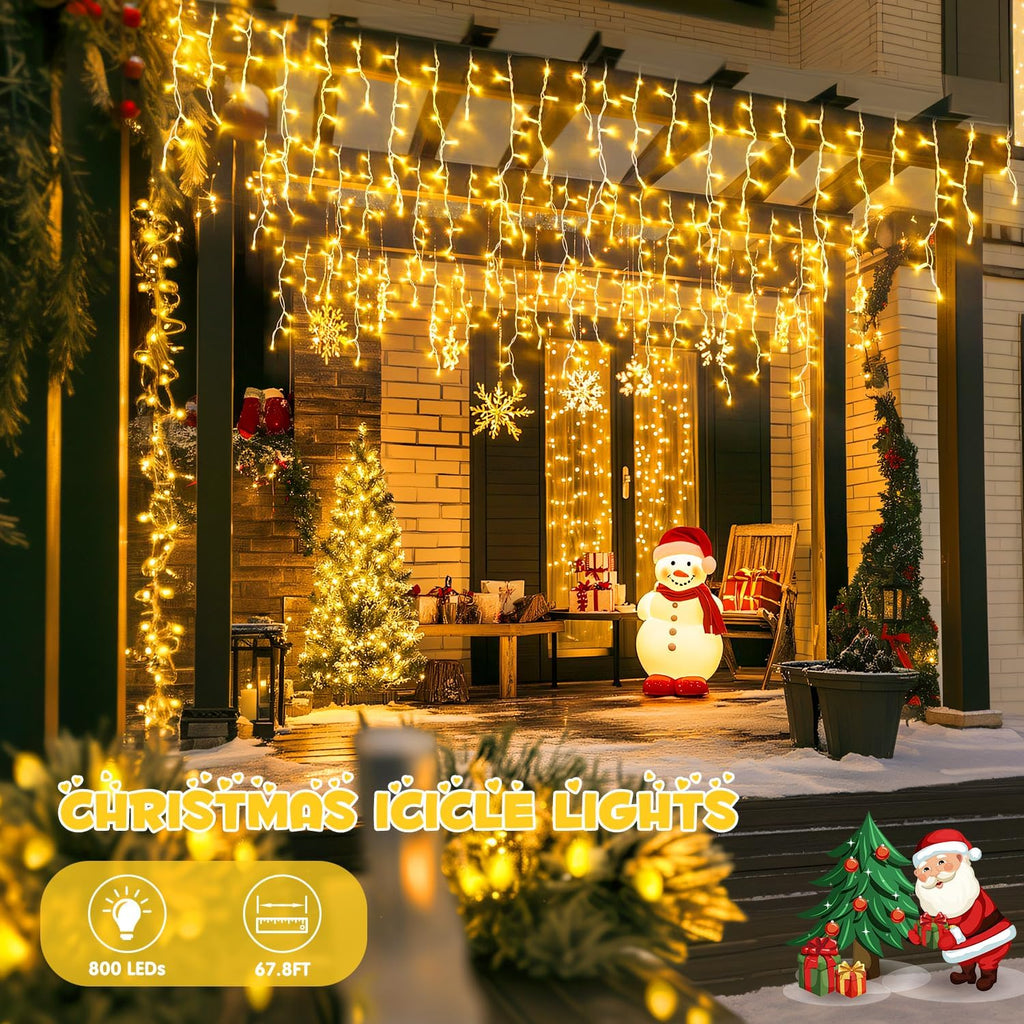 Christmas Icicle Lights for Outside,800 LED Warm White