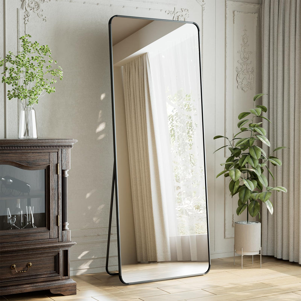 65"x24" Floor Full Length Mirror Standing Full Body Rounded Corner Rectangle Mirrors with Stand Hanging Wall Mounted