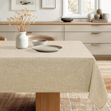 Rectangle Table Cloth Faux Linen Farmhouse Tablecloth Wrinkle and Stain Resistant Decorative Fabric Table Cover
