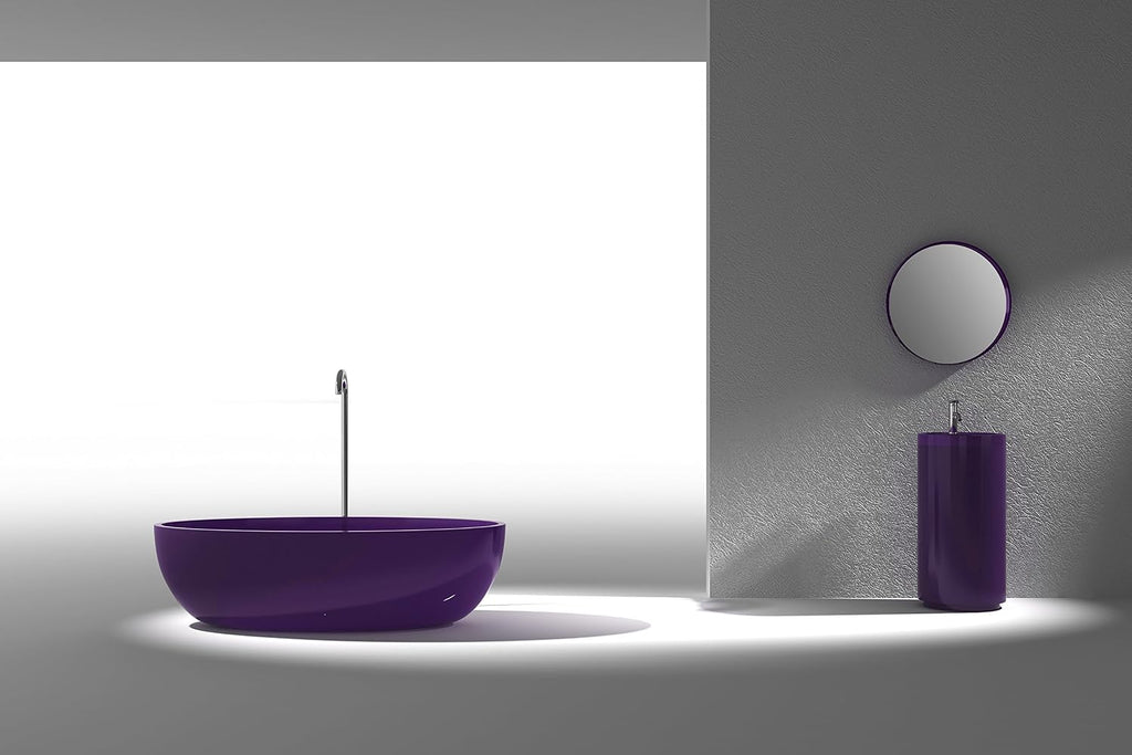 67" Flat Bottom Man Made Stone Freestanding Bathtub - Translucent Evening Violet - Opal Series FT-AZ522-PU