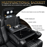 Home Theater Seating, Living Room, Powered Headrest, Powered Lumbar, Italian Leather, Powered Recline (Black