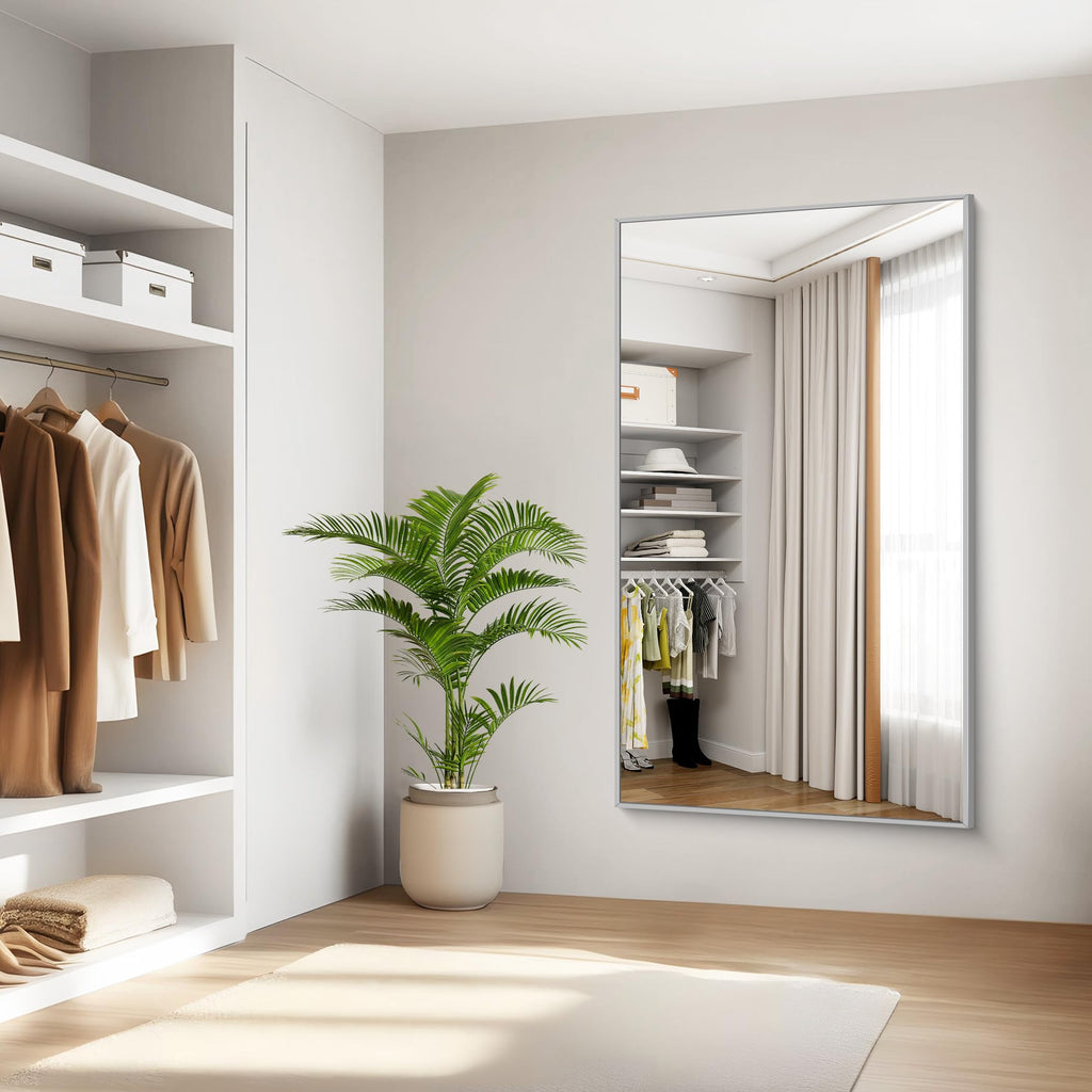 Silver Bathroom Mirror, 60"x36" Large Rectangle Bathroom Mirror for Wall, HD Tempered Glass, Anti-Rust Brushed Silver