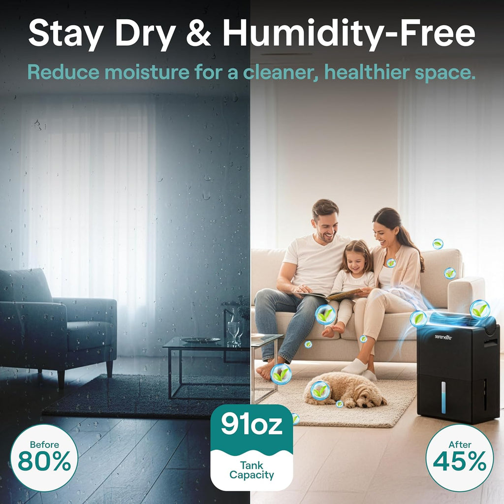 Dehumidifiers for Home, 91 Oz Quiet Dehumidifier for Bedroom, Bathroom, Basement with Removable Cylinder For Closet