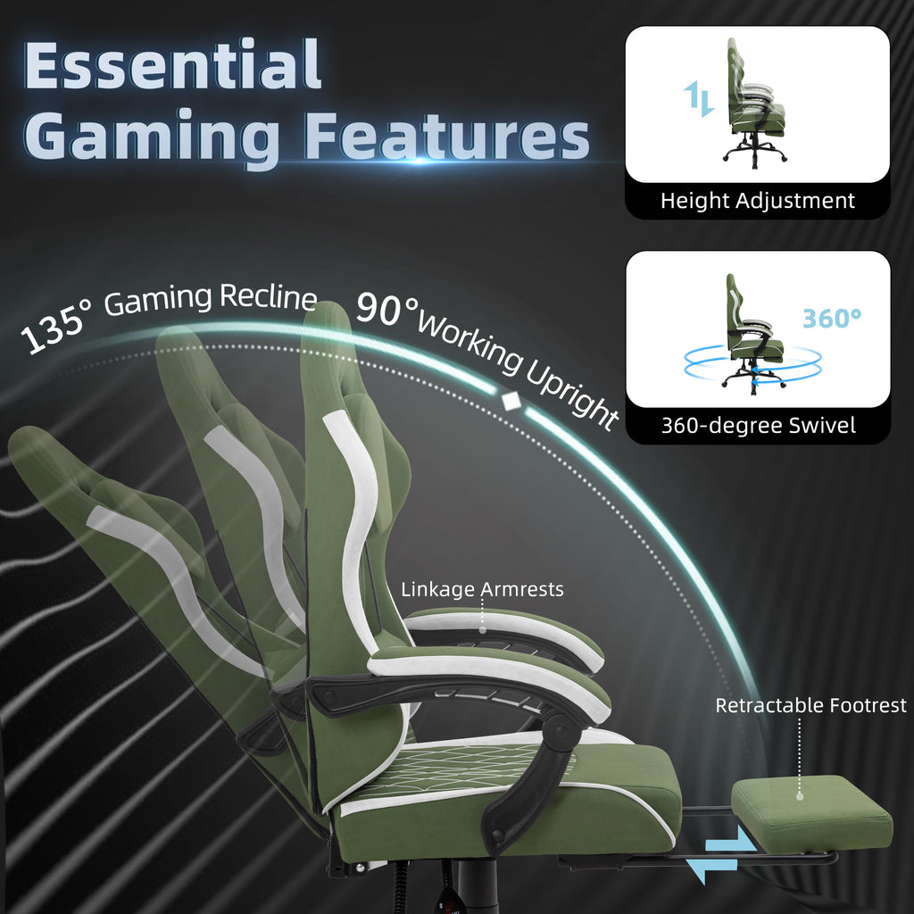 Gaming Chair for Adults, Fabric Gaming Chair with Footrest and Pocket Spring Cushion, Ergonomic Gamer Chair with