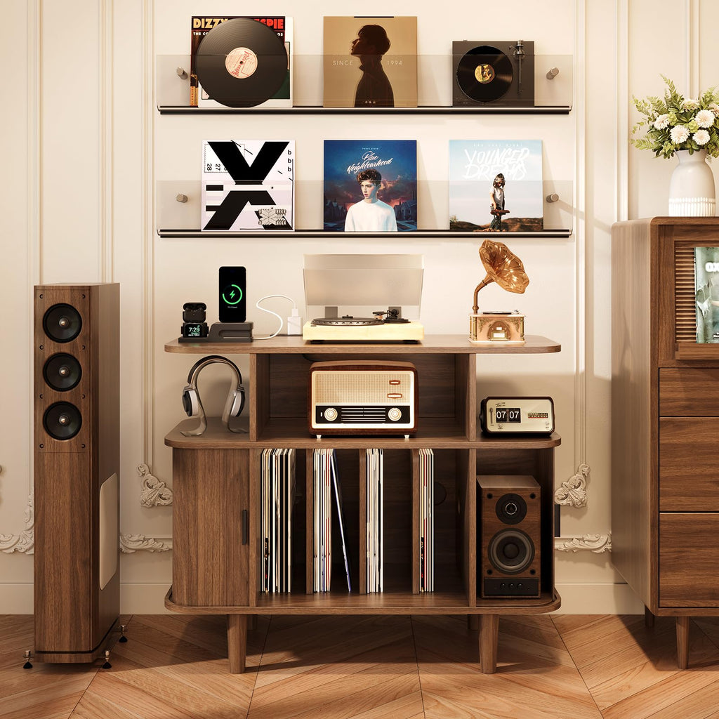 Record Player Stand with Charging Station