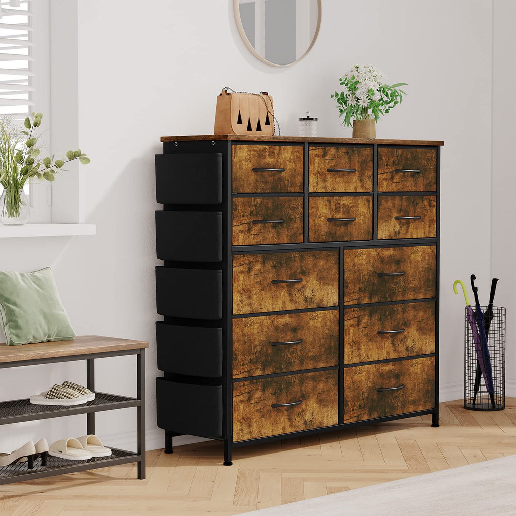 Dresser with 12 Drawer, Storage Organizer Unit with Fabric, Sturdy Metal Frame, Wood Tabletop, Easy Pull Handle...
