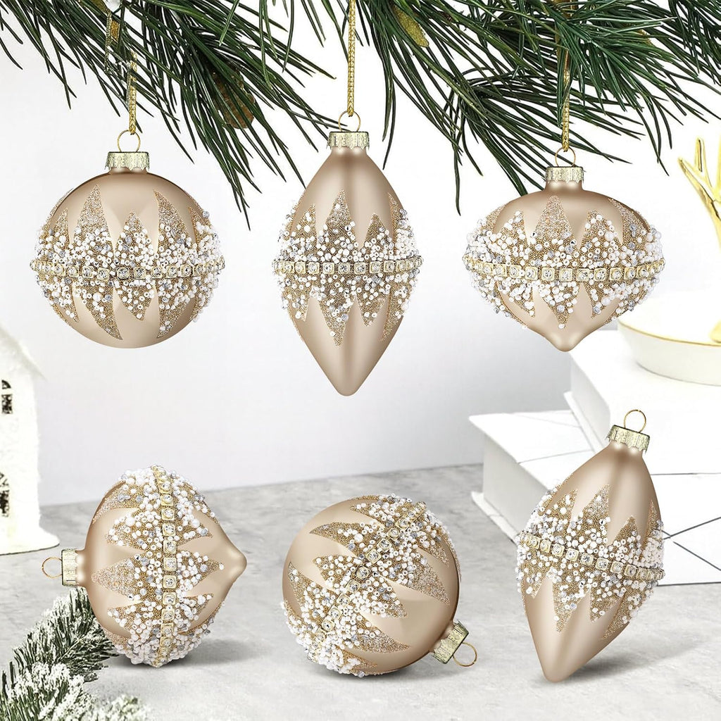 Champagne Christmas Glass Ball Ornament Xmas Tree Decoration - Set of 3
