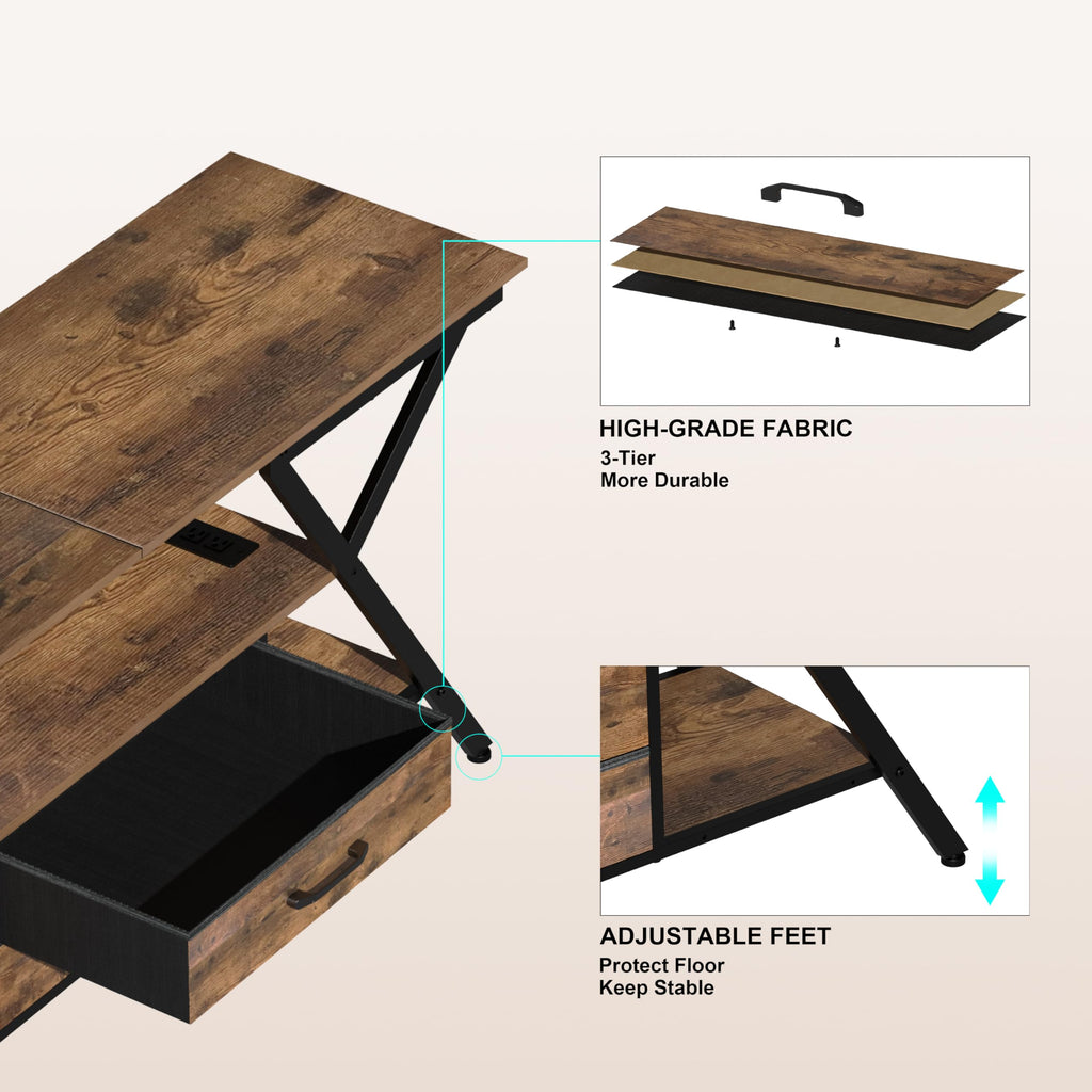 TV Stand with Power Outlet & LED Lights for TVs up to 65", Rustic Brown