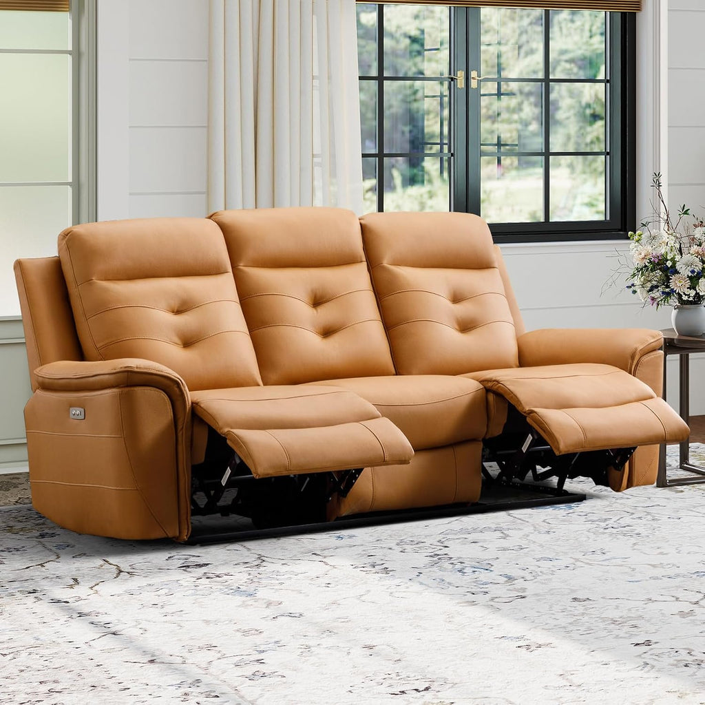 Power Recliner Sofa Couch, Breathable Faux Leather Reclining Couches with USB Charging Port, Overstuffed Armrest and
