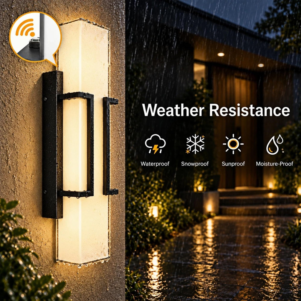Large Modern Dusk to Dawn Outdoor Sconce, 24" Black LED Porch Light