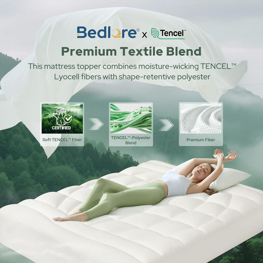 King Mattress Topper, Soft TencelTM Blend Pillow Top Mattress Pad | Extra Thick 800 GSM and Breathable Naturally