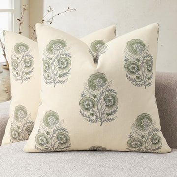 Vintage Floral Print Euro Sham Pillow Covers 24x24 Set of 2 Patterned Accent Decorative Cushion Covers Modern