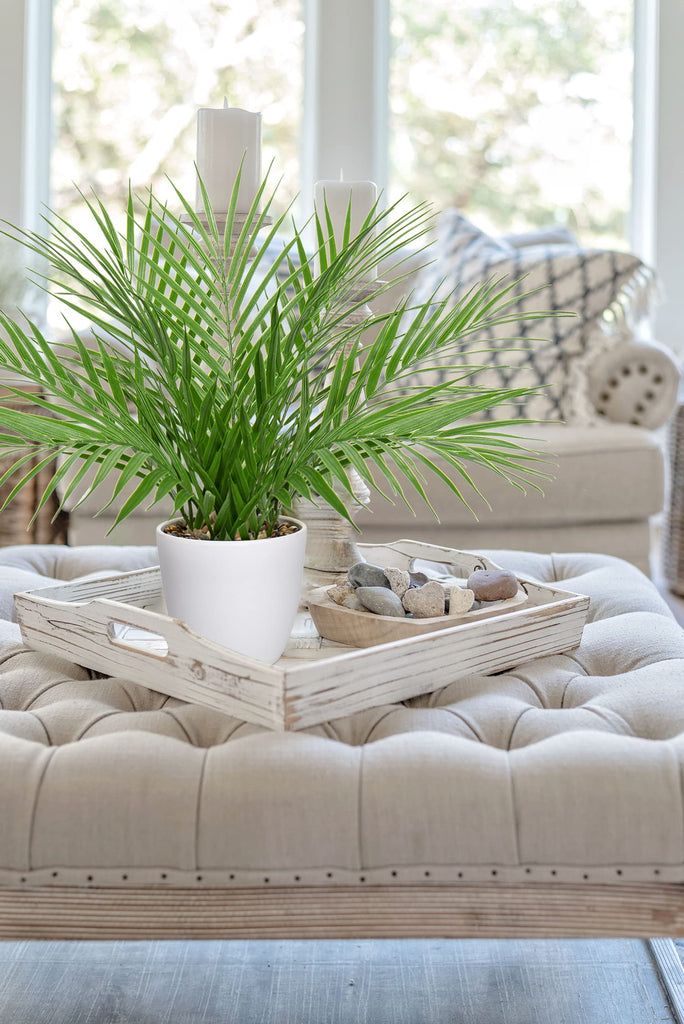 Fake Plant 15'' Artificial Palm Plant in White Pot Real Touch Faux Tropical Palm Tree Houseplant Indoor Living Room