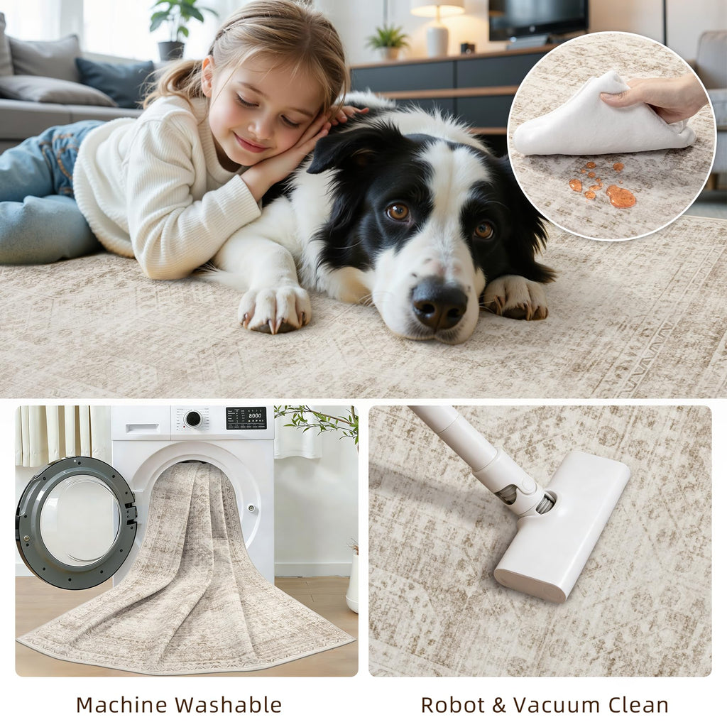 Hallway Washable Runner Rug: Neutral Kitchen Carpet Brown