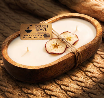 Bowl Candle Co. Hot Apple Pie Soy Candle - 3 Wick Rustic Farmhouse Coffee Table Decor, Odor Eliminator in Wooden