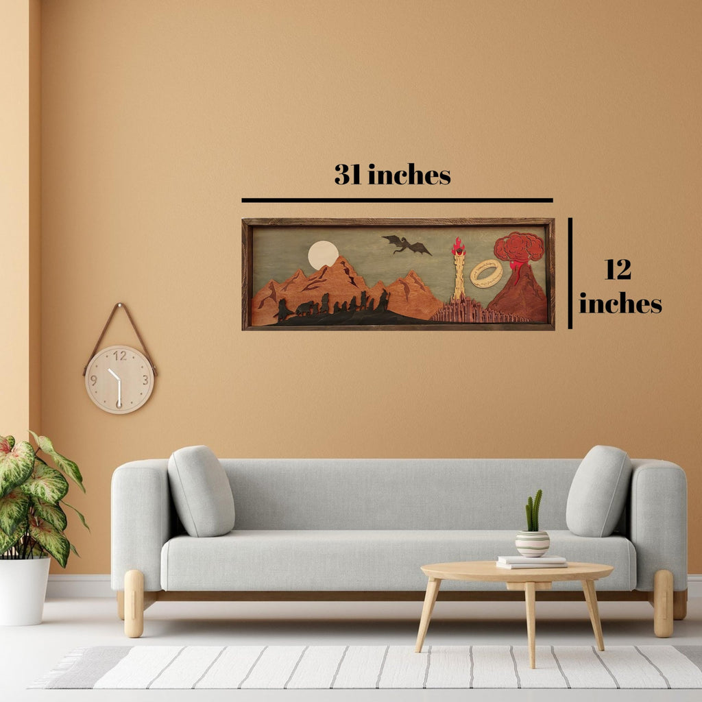 Handmade 3D Wooden Wall Art - Layered Volcano Silhouette Home Decor or Game Room