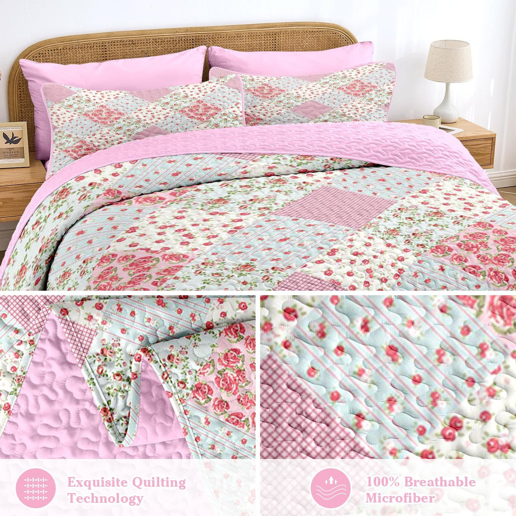 Quilt Set, 2 Pieces Pink Floral Bedding, Bedspread