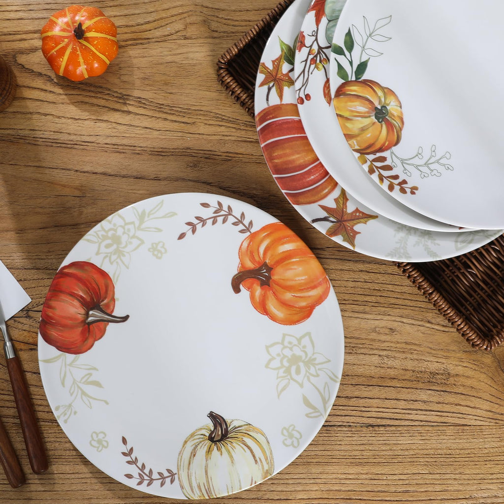 4-Piece Melamine Fall Dinner Plates Set‌ - ‌10 Inch‌ Pumpkin ‌Dishes