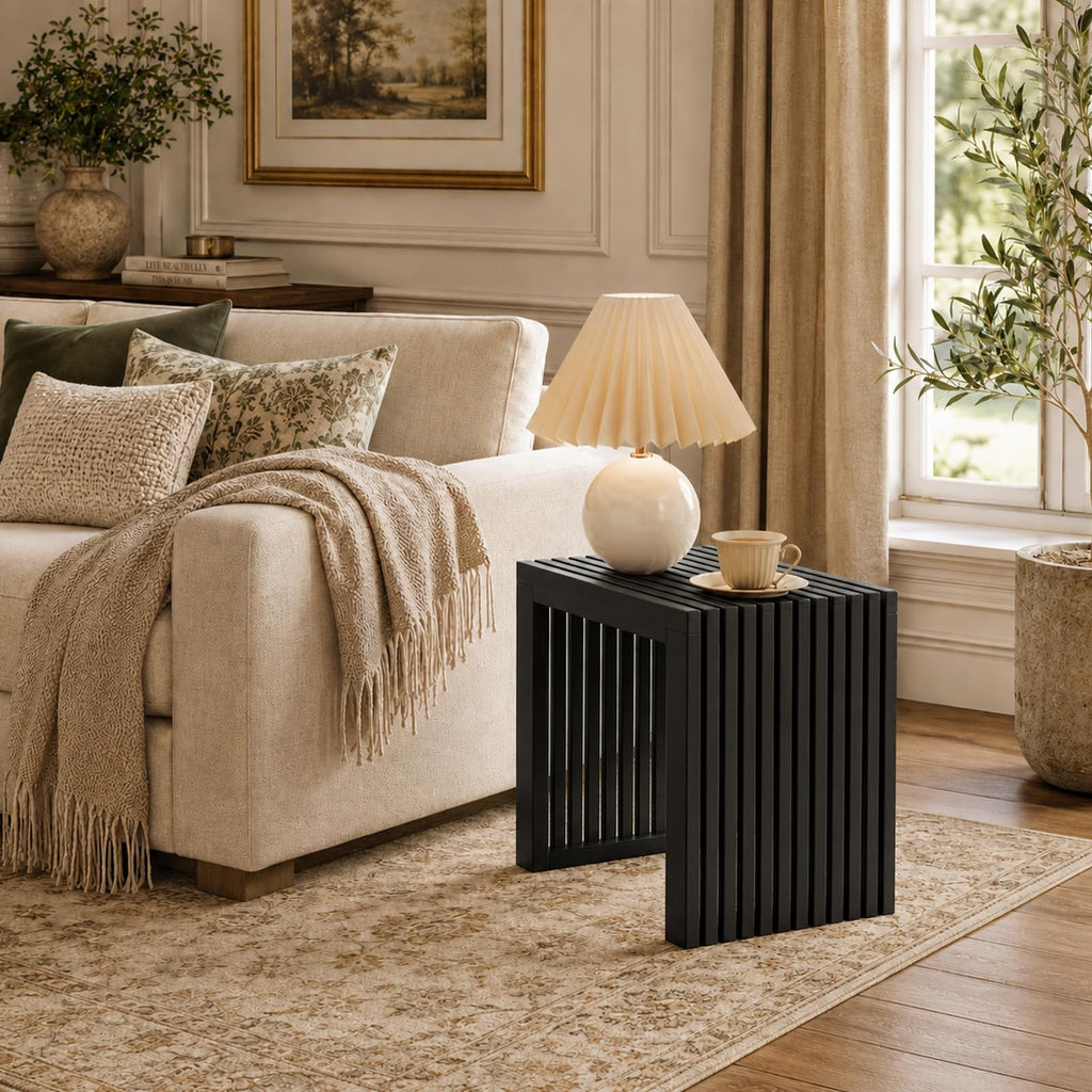 Bamboo Dining Bench, 18'' Slatted Design Entryway Bench, Black