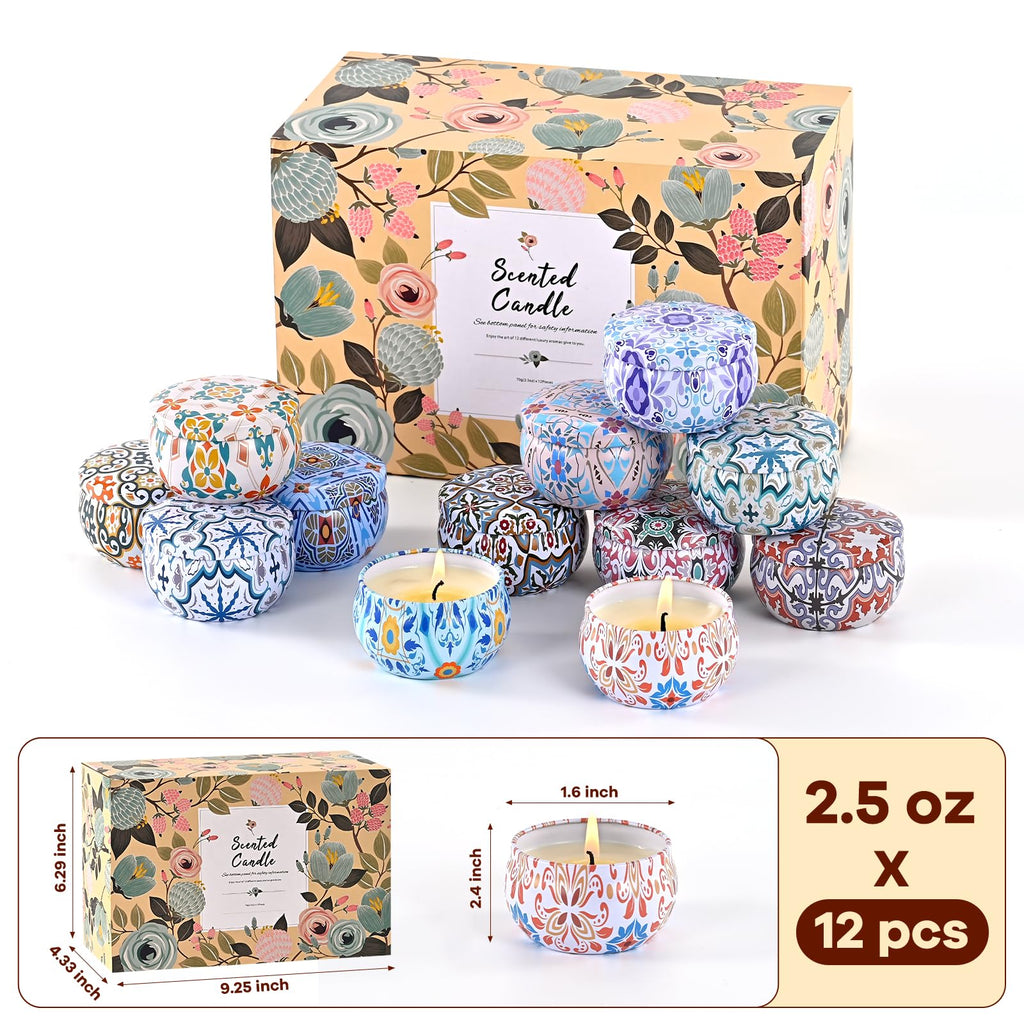 Scented Candles Gift Set, 12 Pack Aromatherapy with Gift Box for Family-Flower