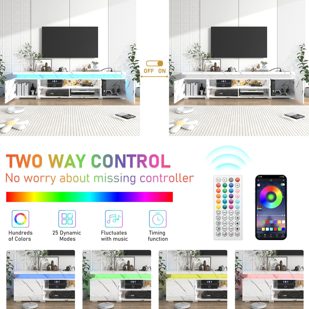 LED TV Stand for 95 Inch TV, Modern TV Stand with Power Outlet, High Gloss TV Console Entertainment Center with