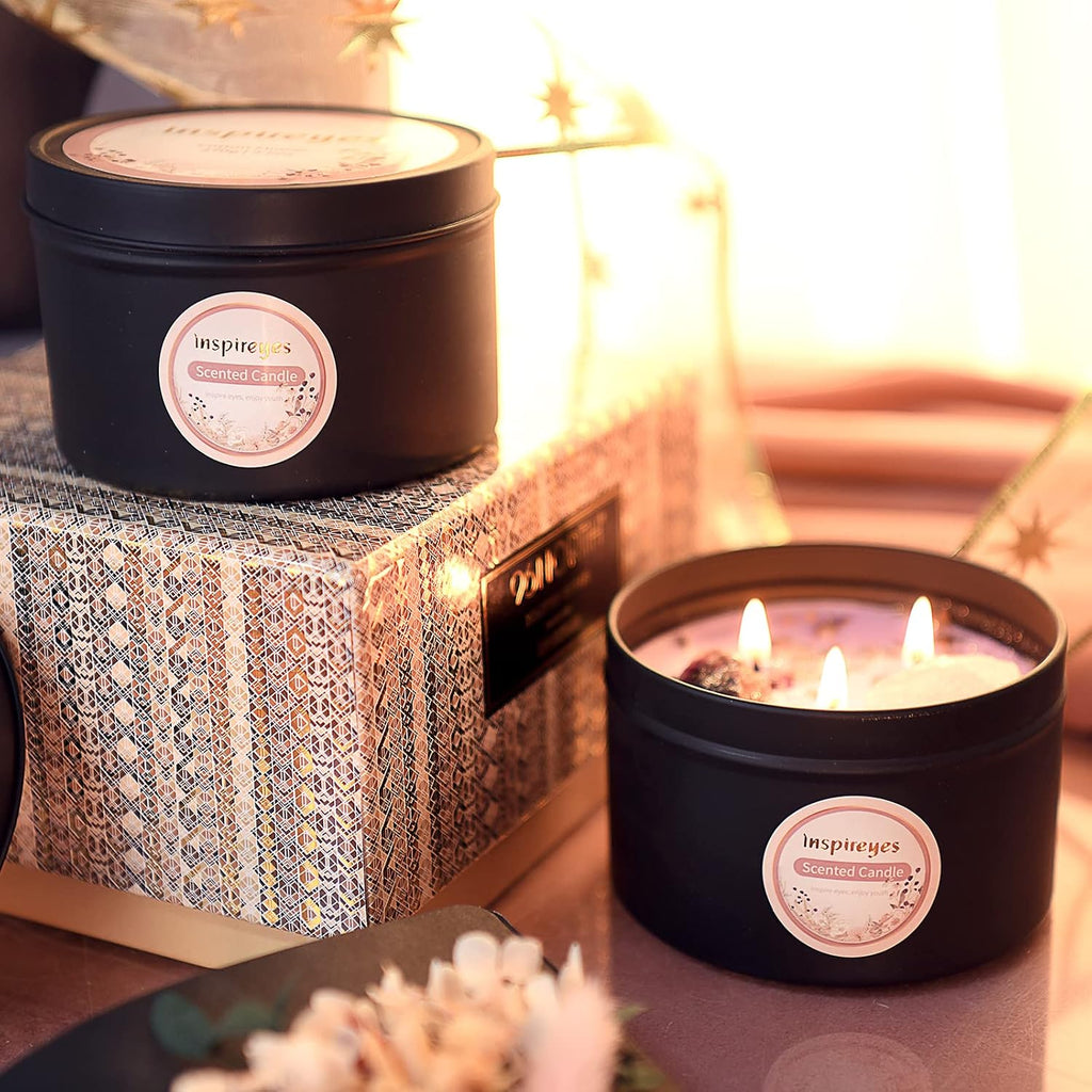 Crystal Soy Candles Set, 3 Wick 19 oz Soy Wax Scented Candle for Meditation - Set of 2