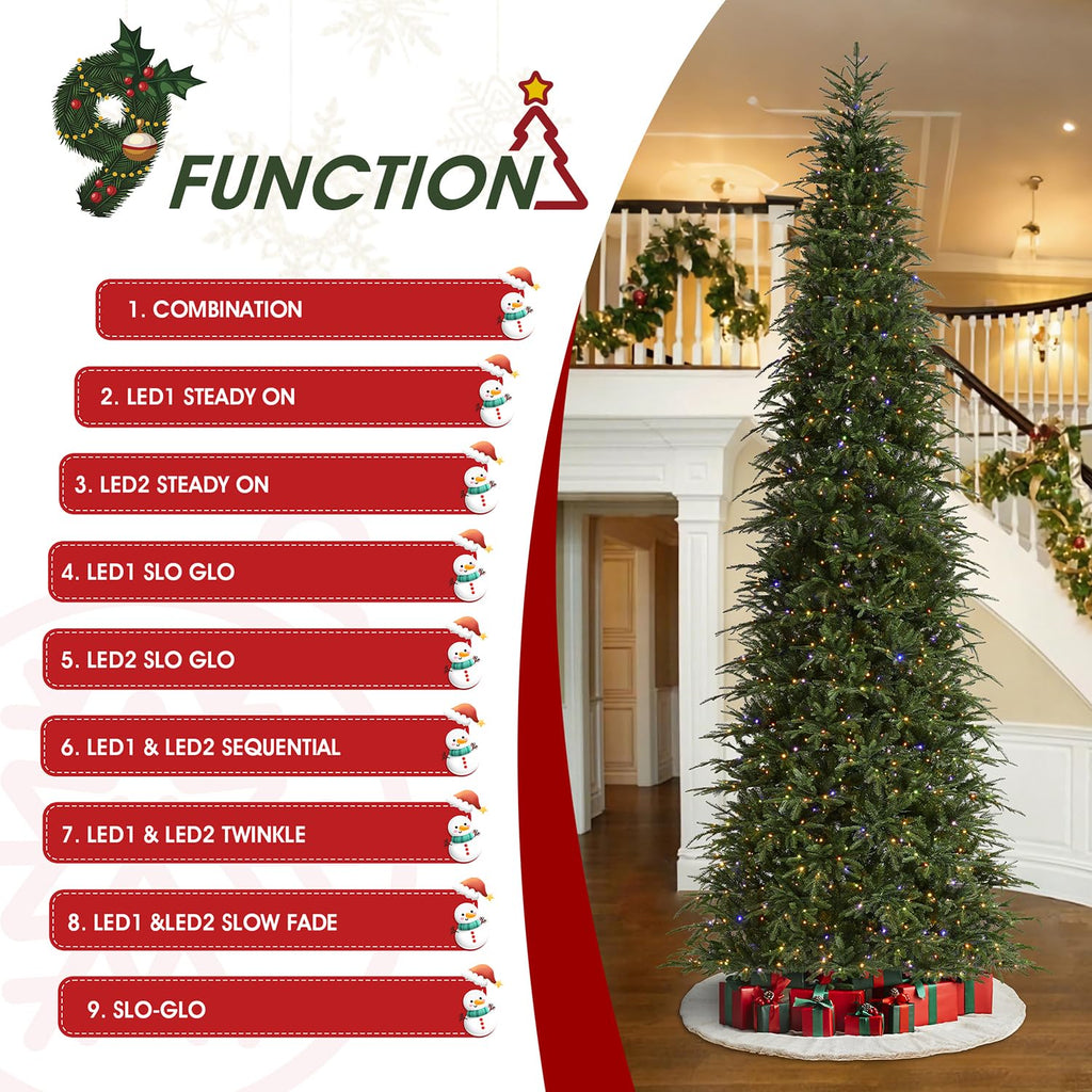 15ft Prelit Artificial Christmas Tree, Radiant Evergreen Fir with 1500 Warm White/Multi-color LED Lights, 9