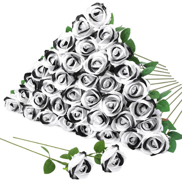 36 Pcs Velvet Texture Black White Artificial Halloween Fake Flower