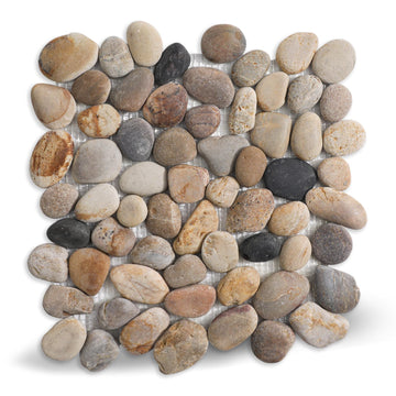 Pebble Tile for Shower Floor, Brown Stone Pebble Mosaic Tile, 5 Pcs