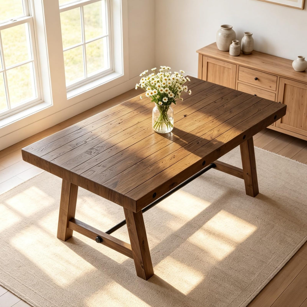 Rustic Farmhouse Dinning Table, Reclaimed Solid Wood Kitchen & Dining Room Table for 4-6 People, 59" Wooden