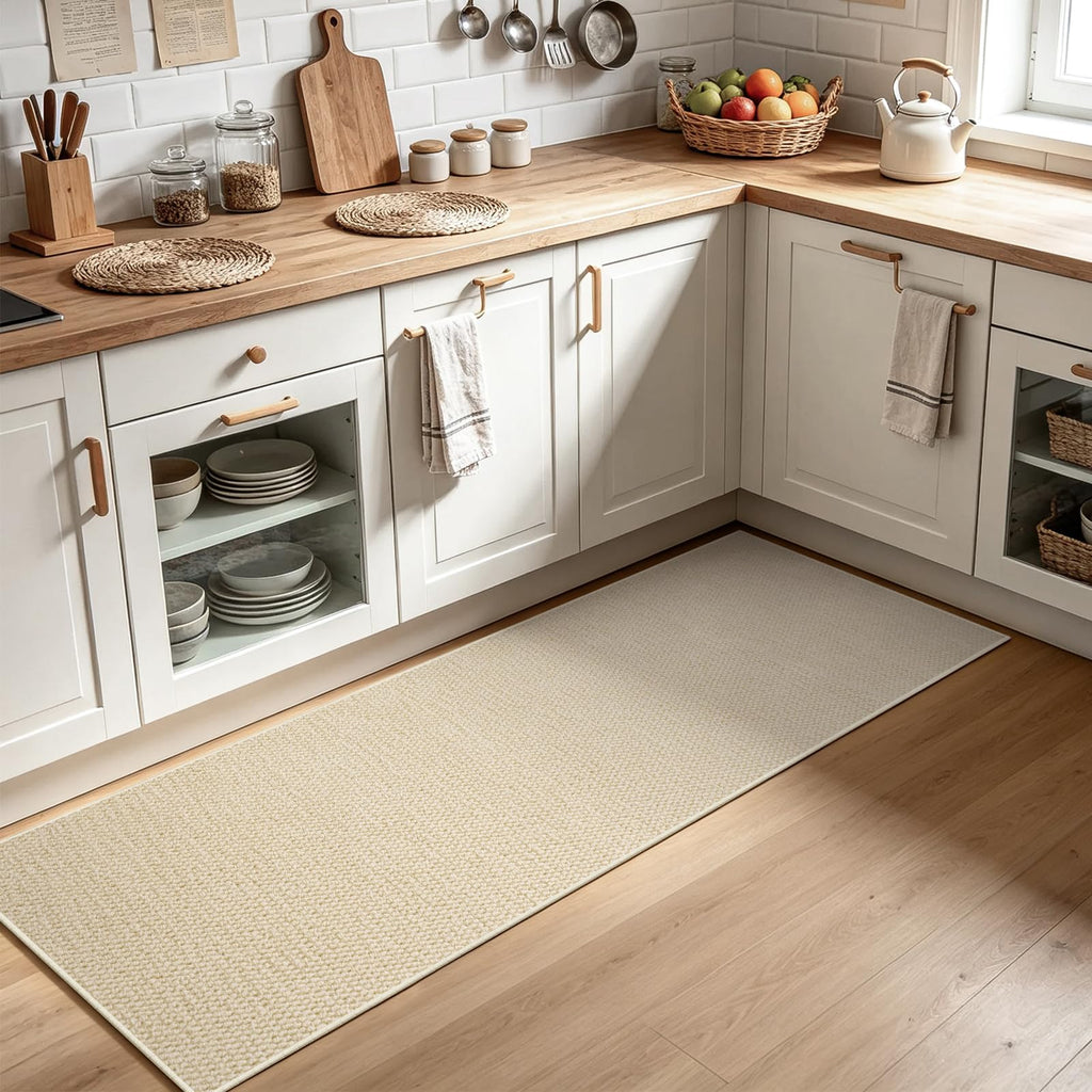 Faux Jute Runner Rug, Washable & Non-Slip, Off White