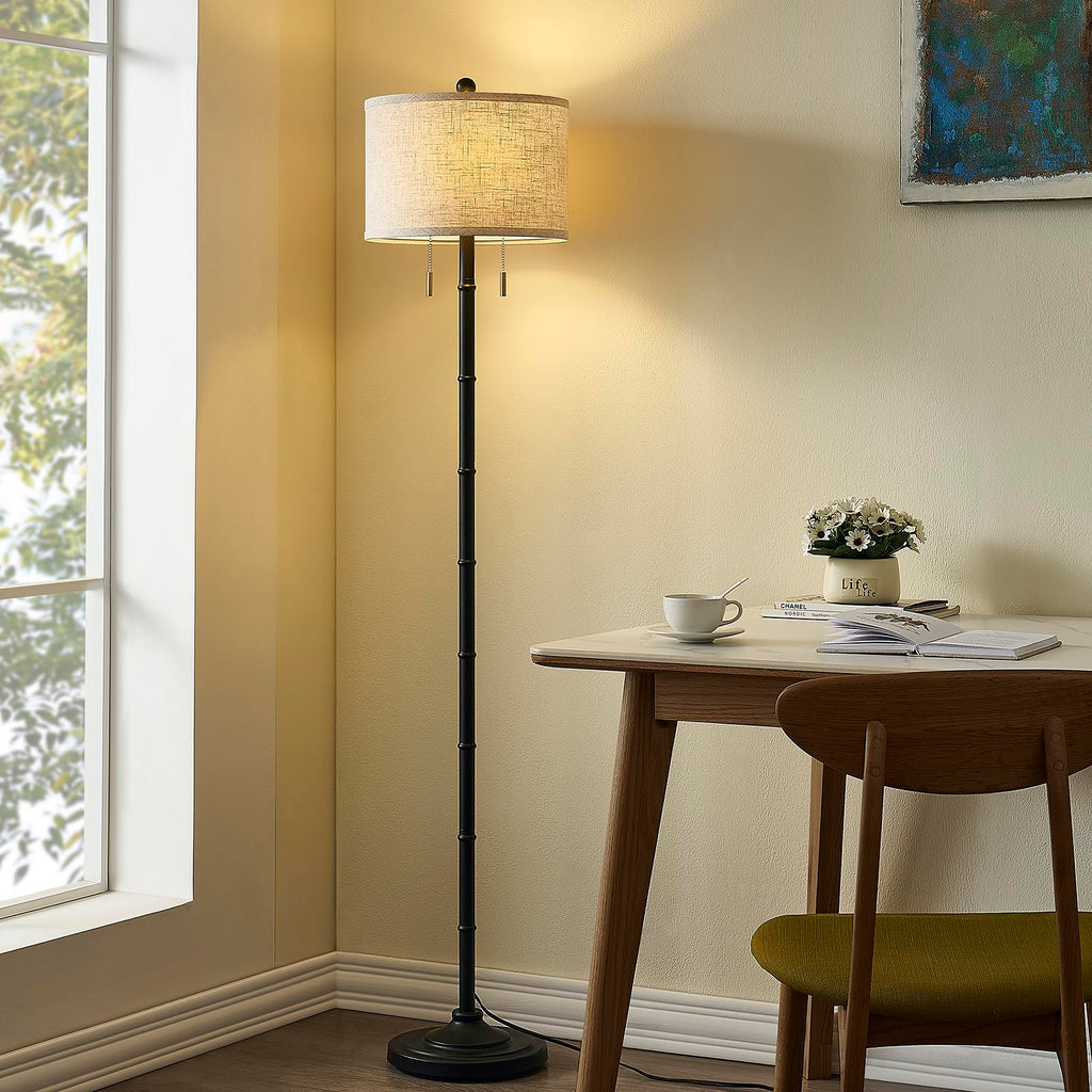 Upgraded 2-Light Mid Century Modern Black Floor Lamp