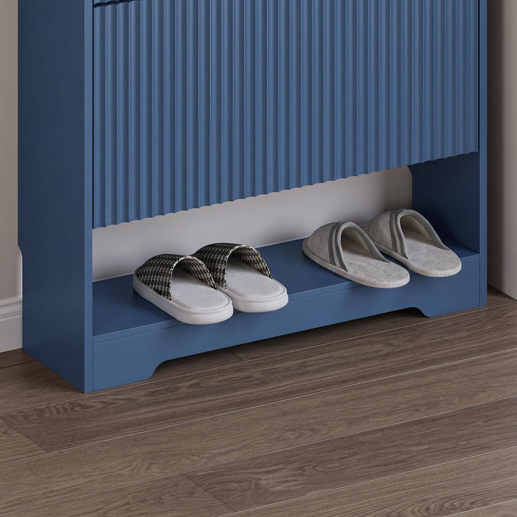 Shoe Cabinet with 2 Flip Drawers, Fluted Shoe Storage Cabinet with Adjustable Shelves, Freestanding Rack and