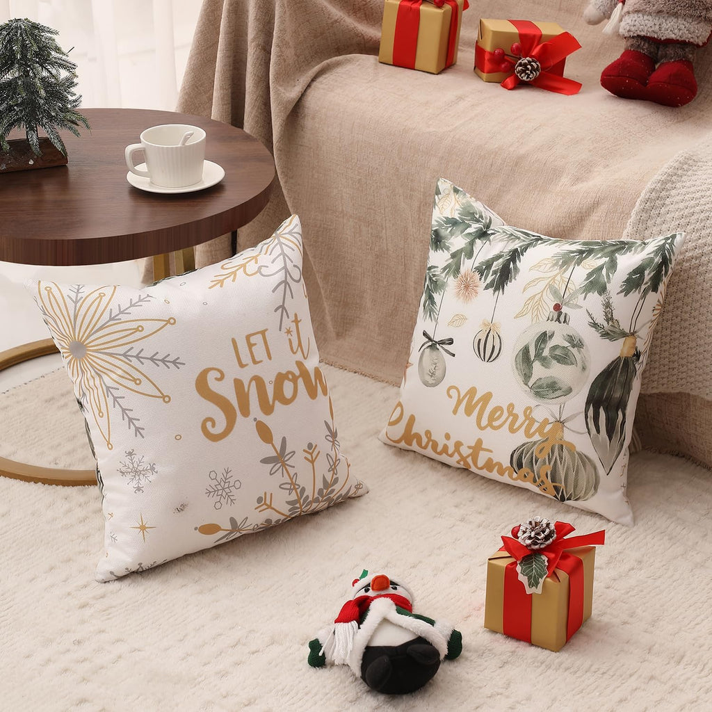 Double-Sided Print Christmas Pillow Covers 18"x18", 8 Cute Christmas Patterns, Tree, Merry Christmas, Truck - Set of 4