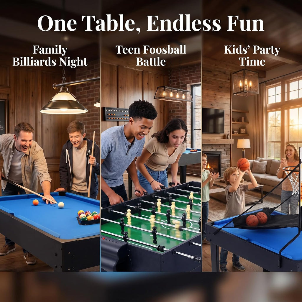 5-in-1 Multi-Game Table - Billiards, Push Hockey, Foosball, Ping Pong, and Basketball, Game Table Combo for Home Game
