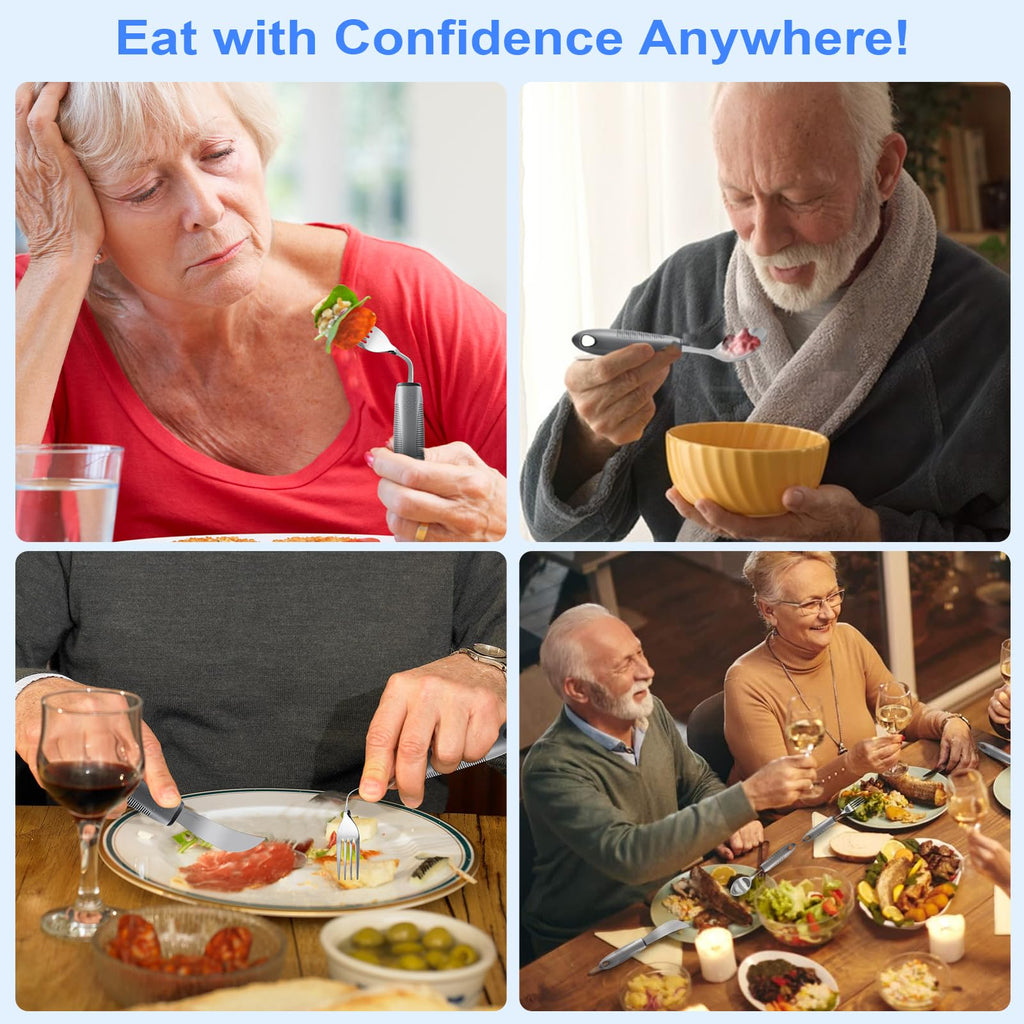 Bendable Adaptive Utensils, 4-Piece Heavy Duty, Stainless Steel Fork, Knife, and Spoon Adaptive Utensils Enhanced