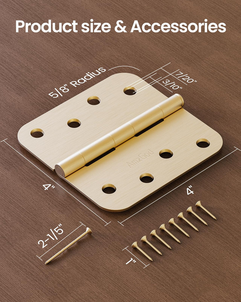 Gold Door Hinges 12 Pack 4 Inch Rounded with 5/8" Radius Corners