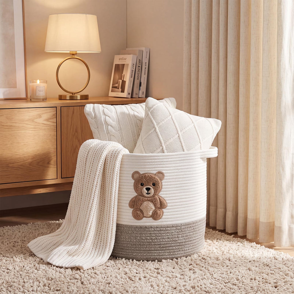 Teddy Bear Laundry Basket, Baby Toy Basket , 14"x14"
